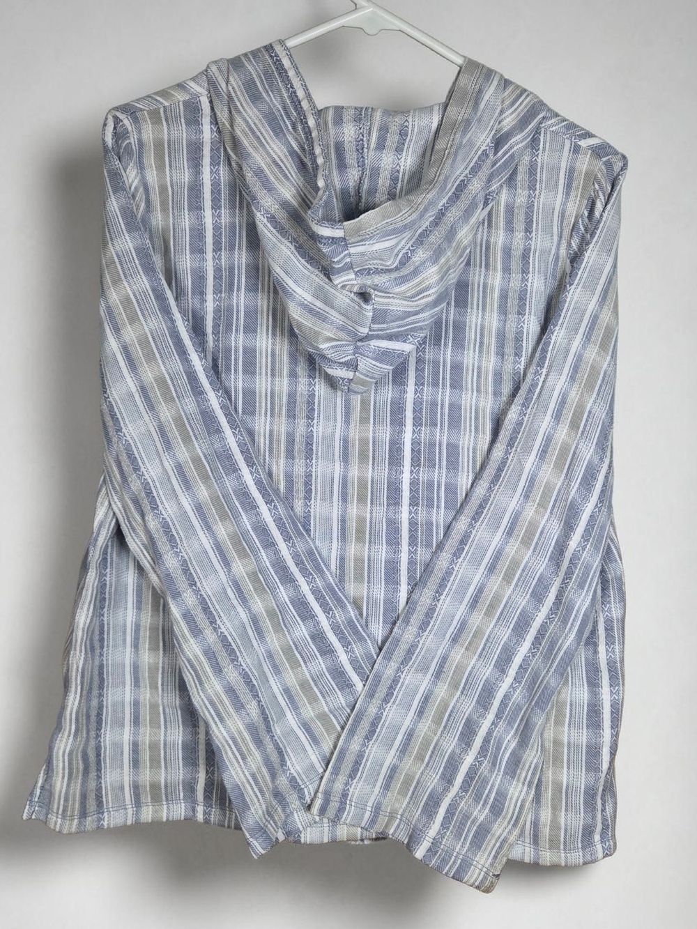 North River Striped Baja Hoodie Beach Poncho Pullover Blue Gray White Size Med. - Picture 4 of 10